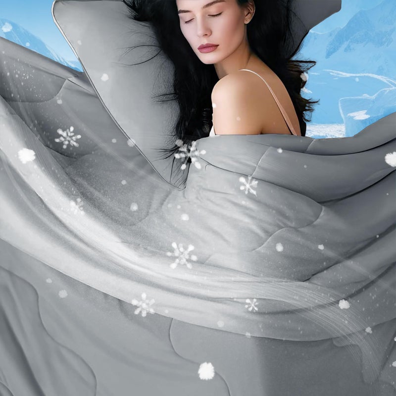 DOWNCOOL Cooling Comforter  Grey Cooling Blanket Queen Size  Cooling Duvet for Hot Sleeper  Breathable Summer Quilt  Lightweight Soft Q-Max>0.4 Arc-Chill Cool Comforter 90""X90"" - Image 1